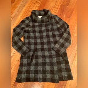 Ellen Tracy Black/Gray Buffalo Plaid Cowl Neck Sweater Jacket Full Length, XL